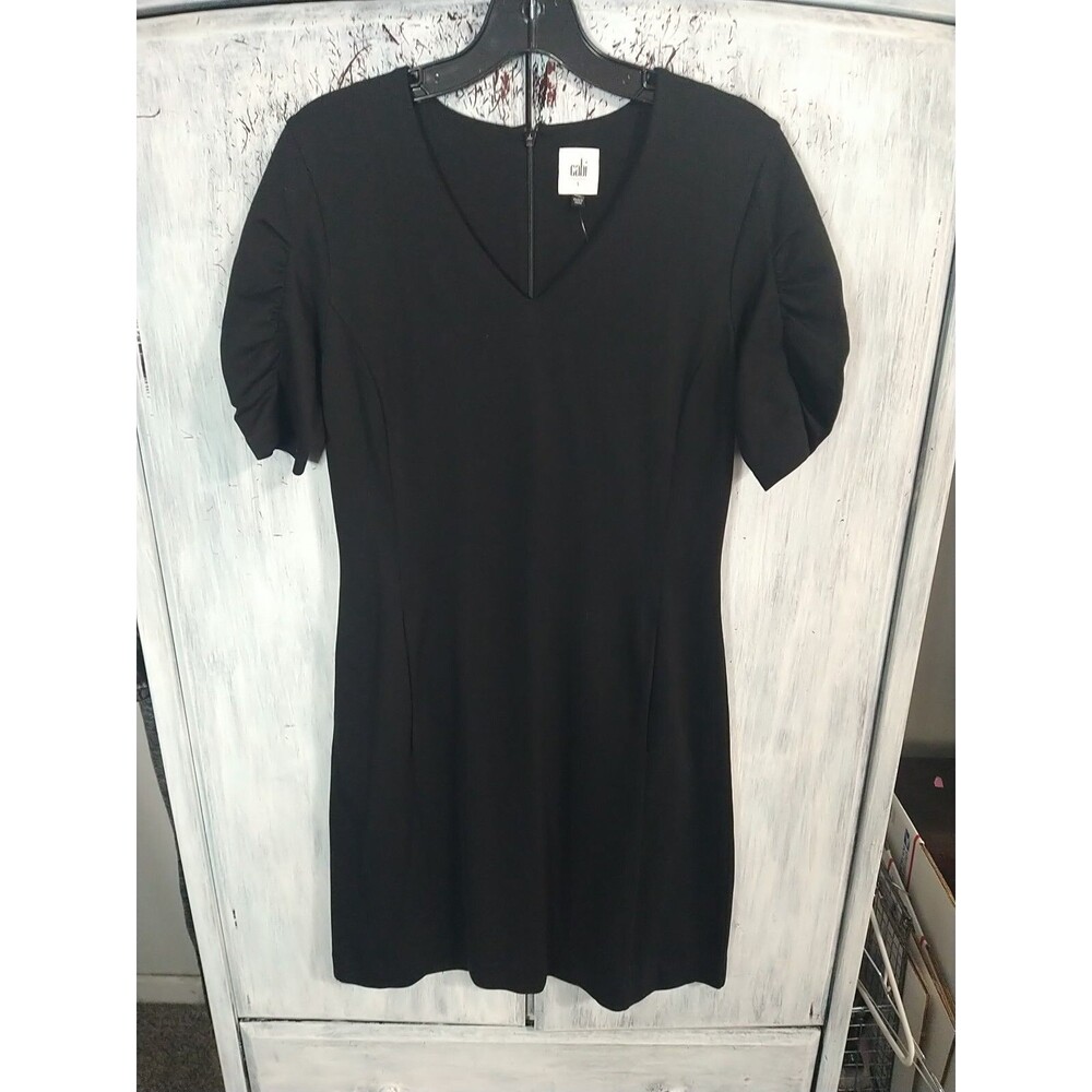 Cabi Ruched Puff Sleeve Dress Black Small Boho